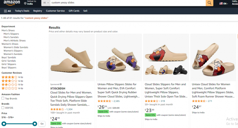 Amazon Selling Custom Yeezy Slides